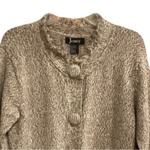 VINTAGE JENNY Sweater Cardigan Large Buttons Fringe Y2K Grannycore